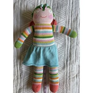 Blabla Kids Knit Doll Striped Dress Handmade Peru Cotton 19" Plush